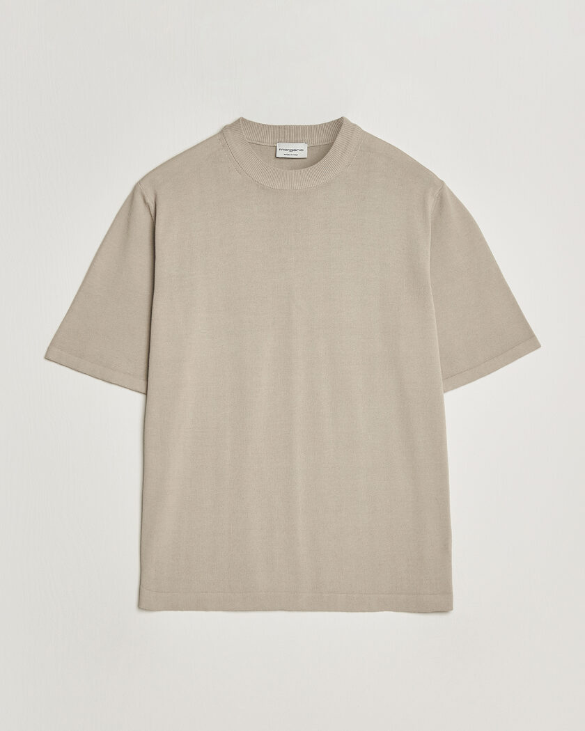 Morgano Knitted Cotton Crepe T-Shirt Beige – Beige