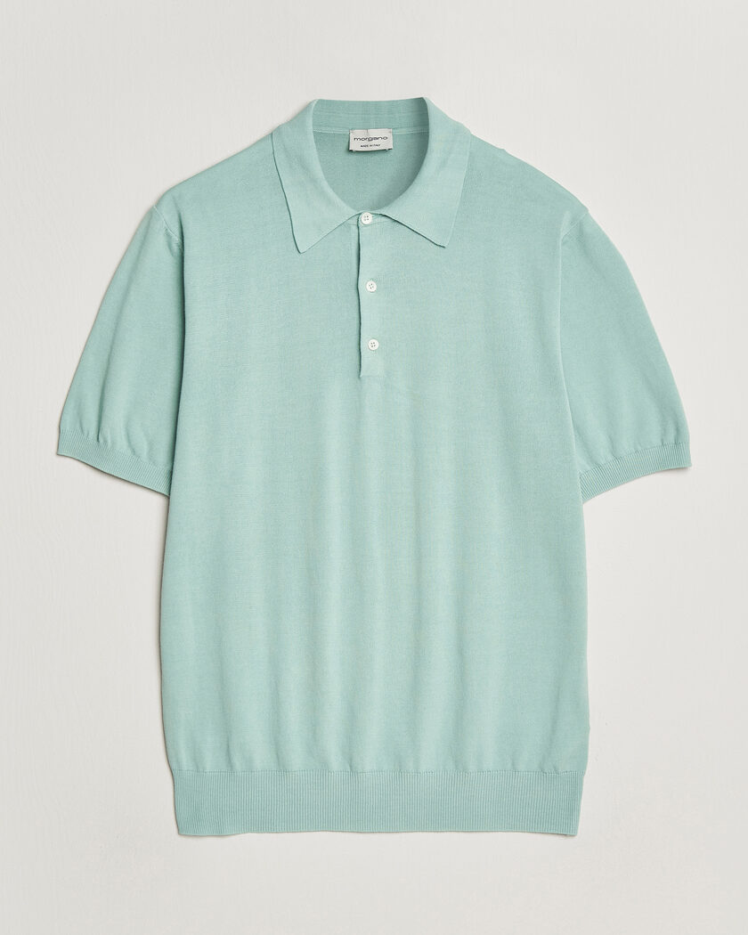 Morgano Knitted Cotton Crepe Polo Light Green – Grøn