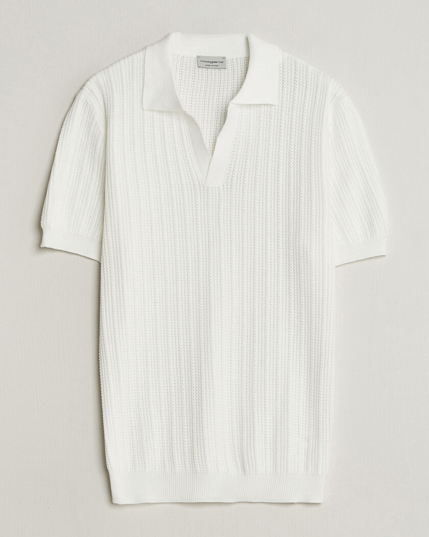 Morgano Structured Knitted Polo White – Hvid