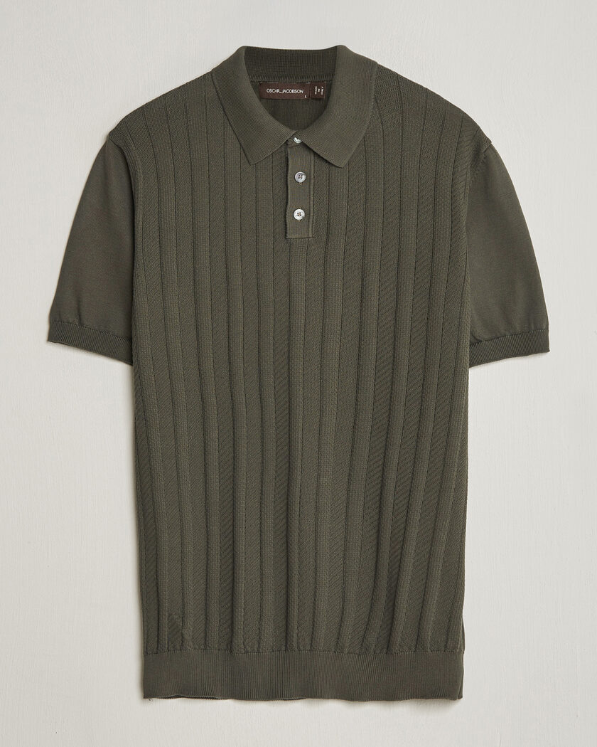Oscar Jacobson Barto Structured Cotton Polo Green – Grøn