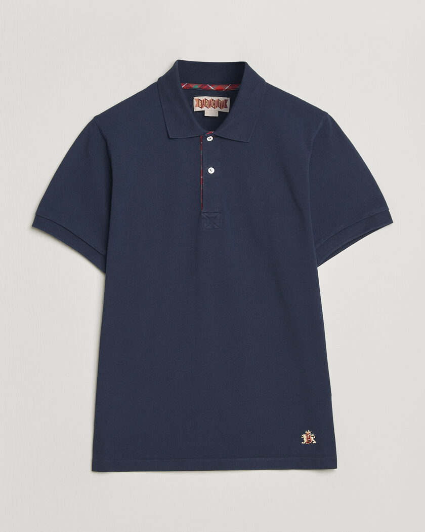 Baracuta Tartan Placket Piquet Polo Navy – Blå