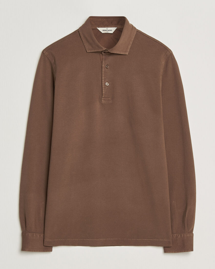 Gran Sasso Washed Long Sleeve Polo Brown – Brun