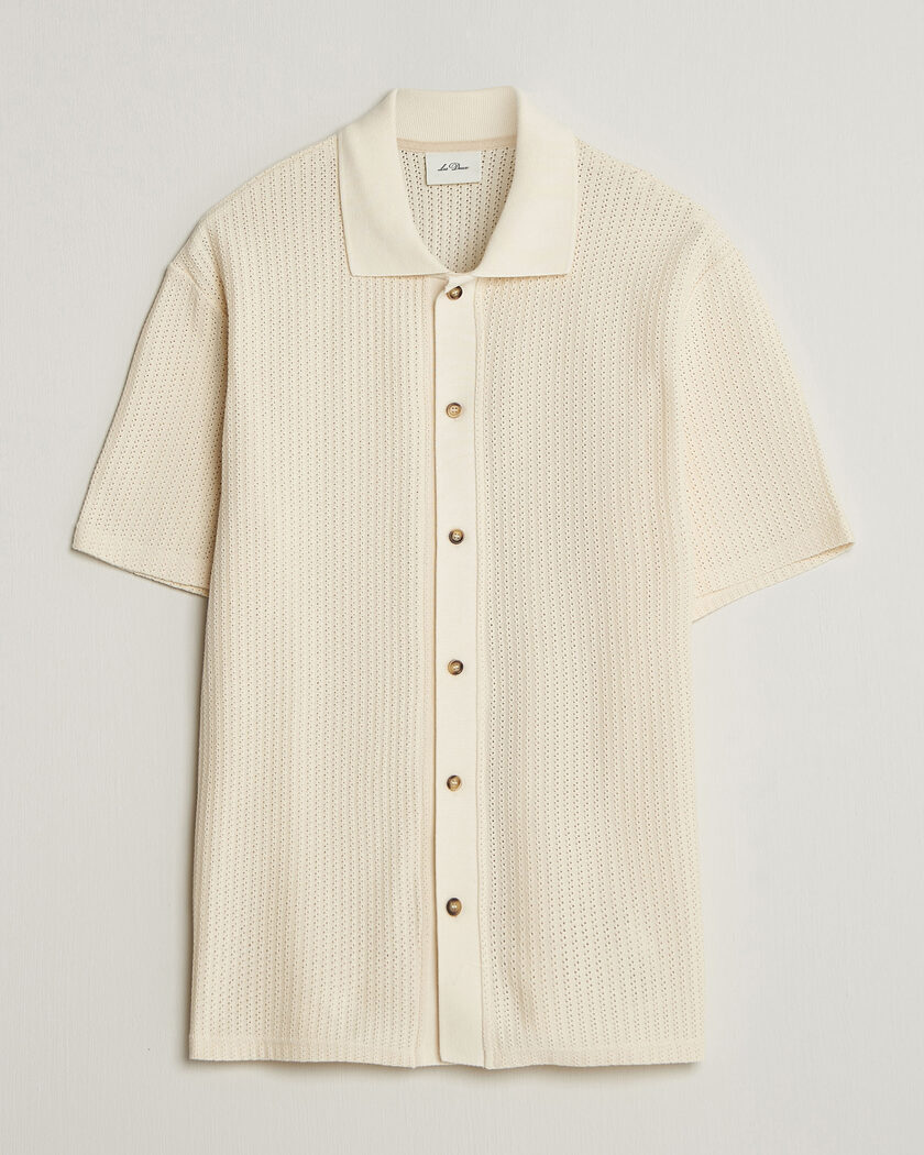 LES DEUX Pointelle Short Sleeve Knitted Shirt Eggnog White – Hvid