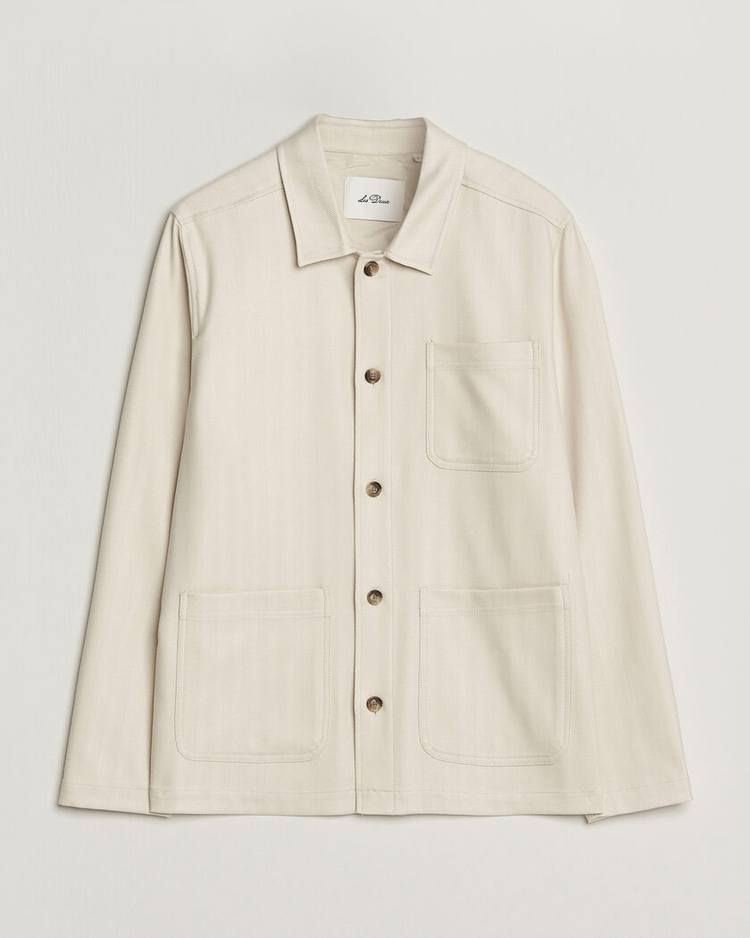 LES DEUX Herringbone Overshirt Ivory – Hvid