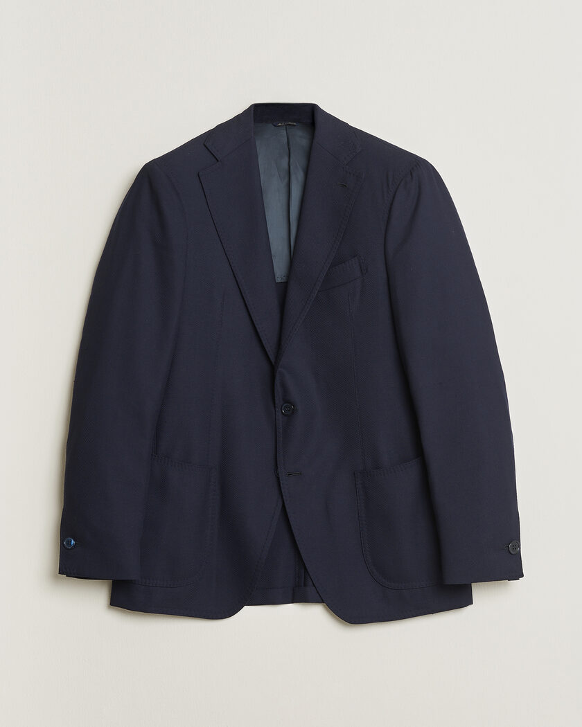 Pre-owned Gabo Napoli Navy Hopsack Wool Blazer 50 – Blå
