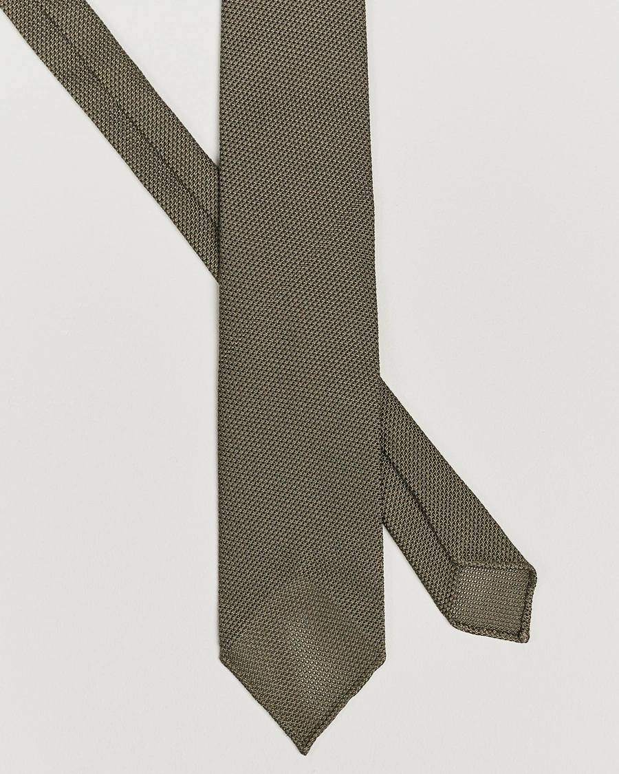 Herre | Tilbehør | Drake\'s | Silk Grenadine Handrolled 8 cm Tie Khaki