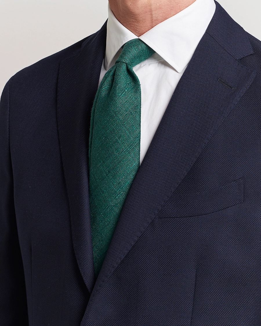 Herre | Tilbehør | Drake\'s | Tussah Silk Handrolled 8 cm Tie Green