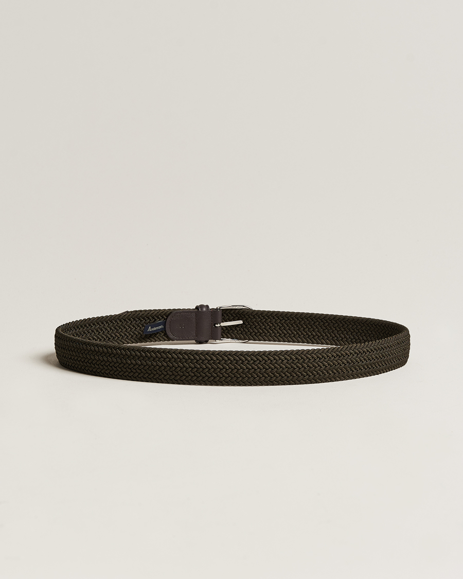 Herre | Bælter | Anderson's | Stretch Woven 3,5 cm Belt Green