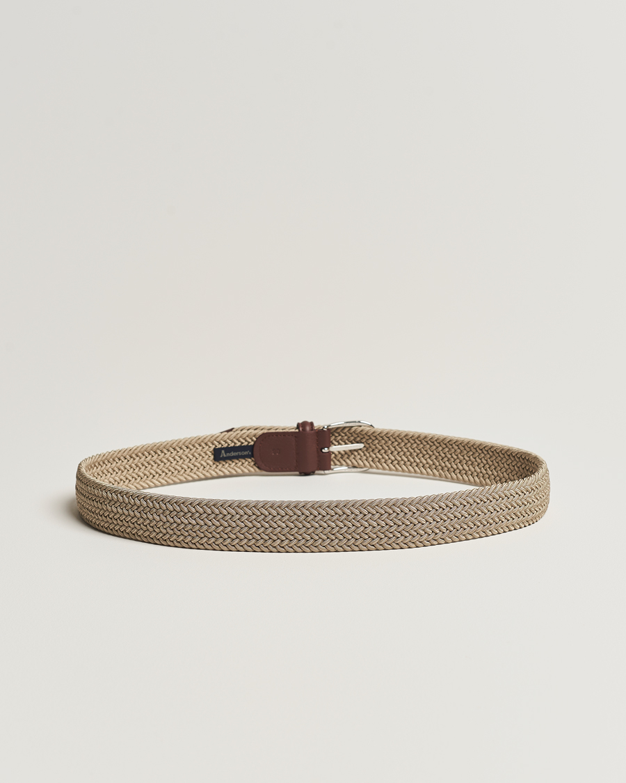 Herre | Business & Beyond | Anderson's | Stretch Woven 3,5 cm Belt Beige