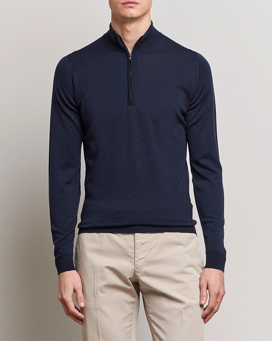 Herre |  | John Smedley | Barrow Extra Fine Merino Half Zip Midnight