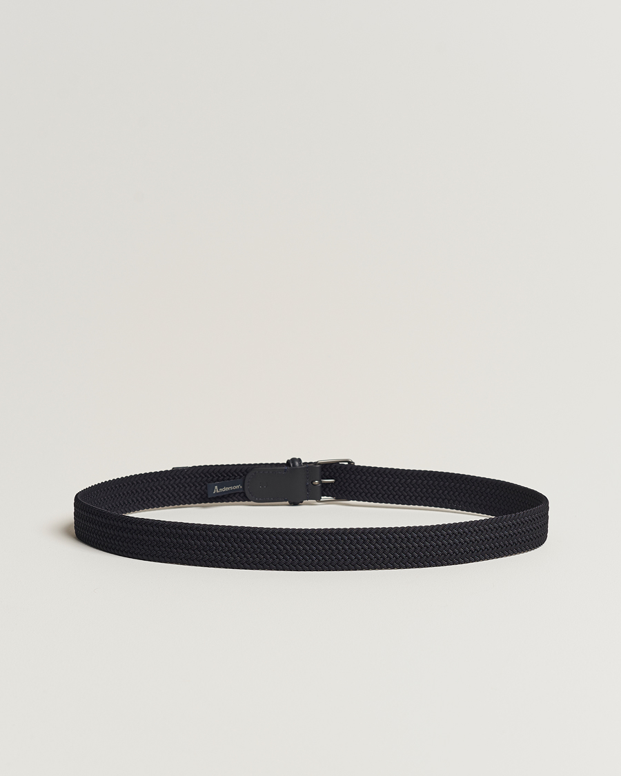 Herre | Tilbehør | Anderson's | Elastic Woven 3 cm Belt Navy