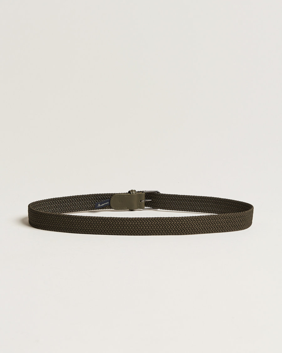 Herre | Tilbehør | Anderson's | Elastic Woven 3 cm Belt Military Green