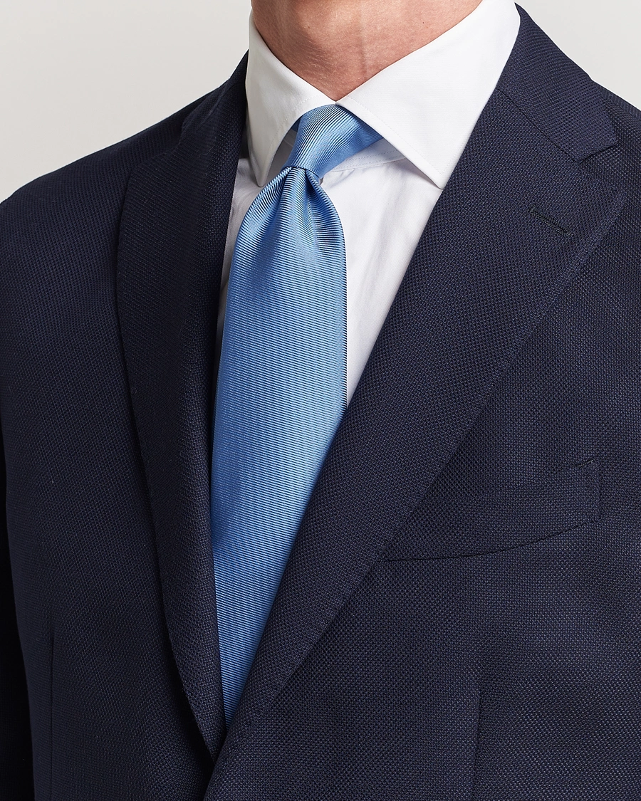 Herre | Preppy Authentic | Drake's | Handrolled Woven Silk 8 cm Tie Blue