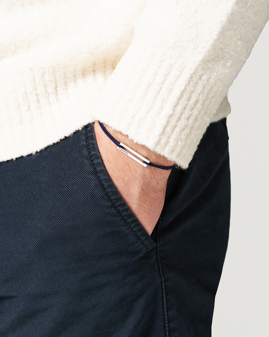 Herre | LE GRAMME | LE GRAMME | Cord Bracelet Le 17/10 Navy/Sterling Silver