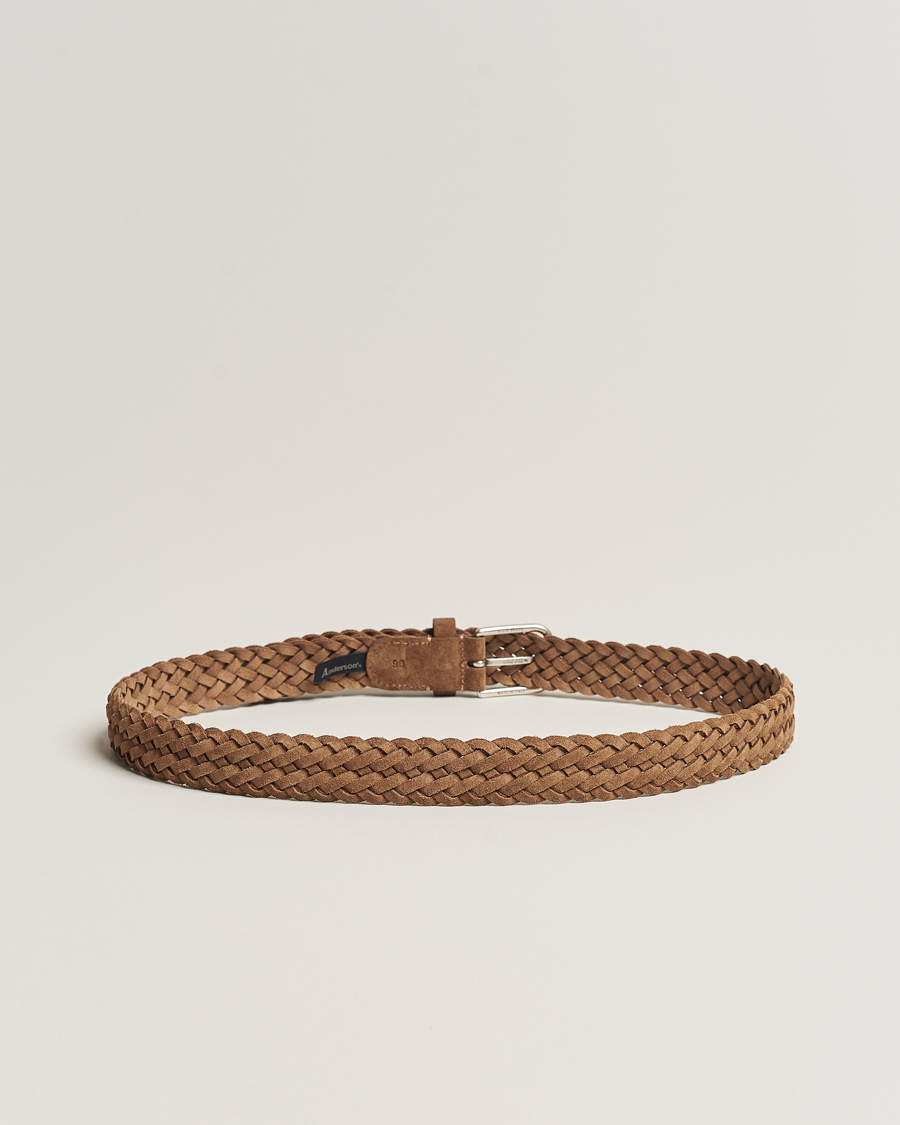 Herre | Bælter | Anderson's | Woven Suede Belt 3 cm Light Brown