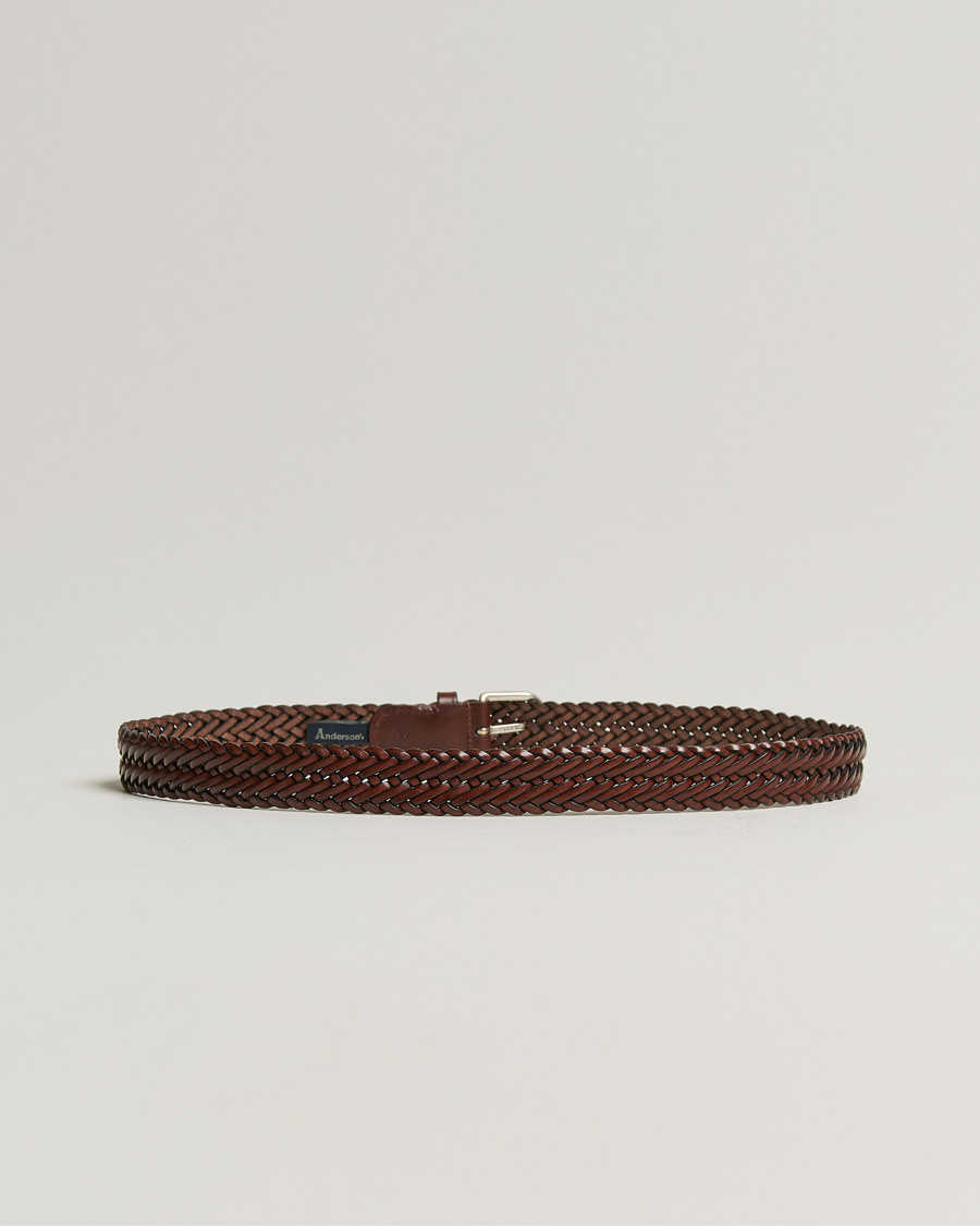 Herre |  | Anderson\'s | Woven Leather Belt 3 cm Cognac