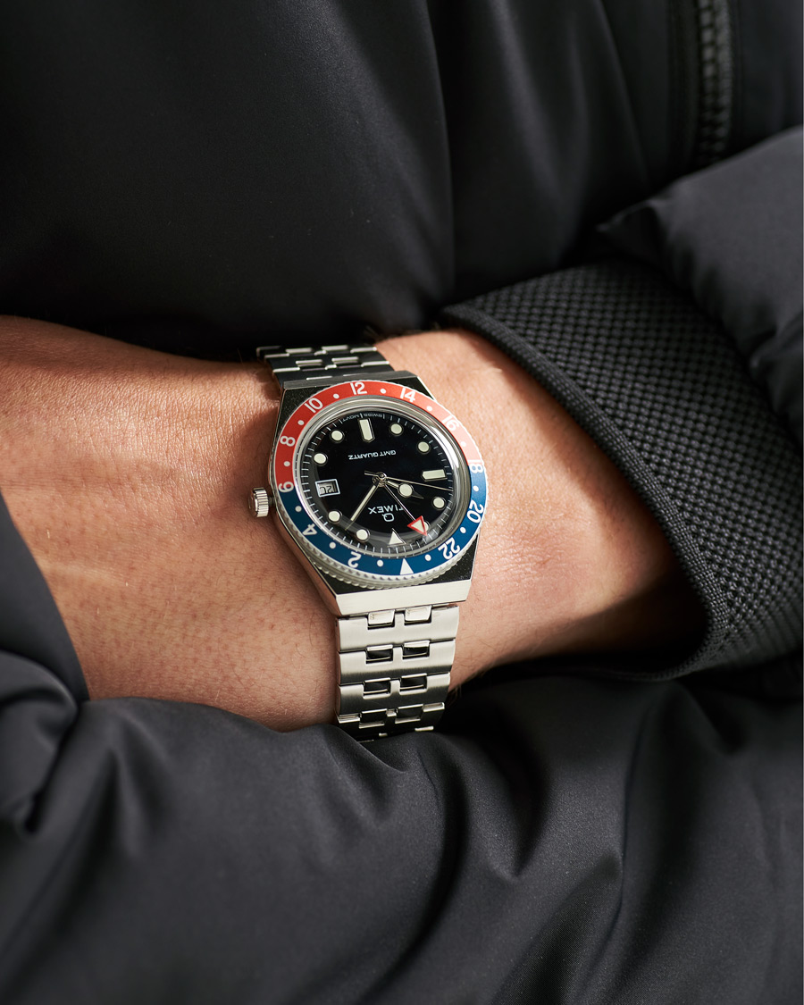 Herre | Ure | Timex | Q Diver GMT 38mm Navy/Red