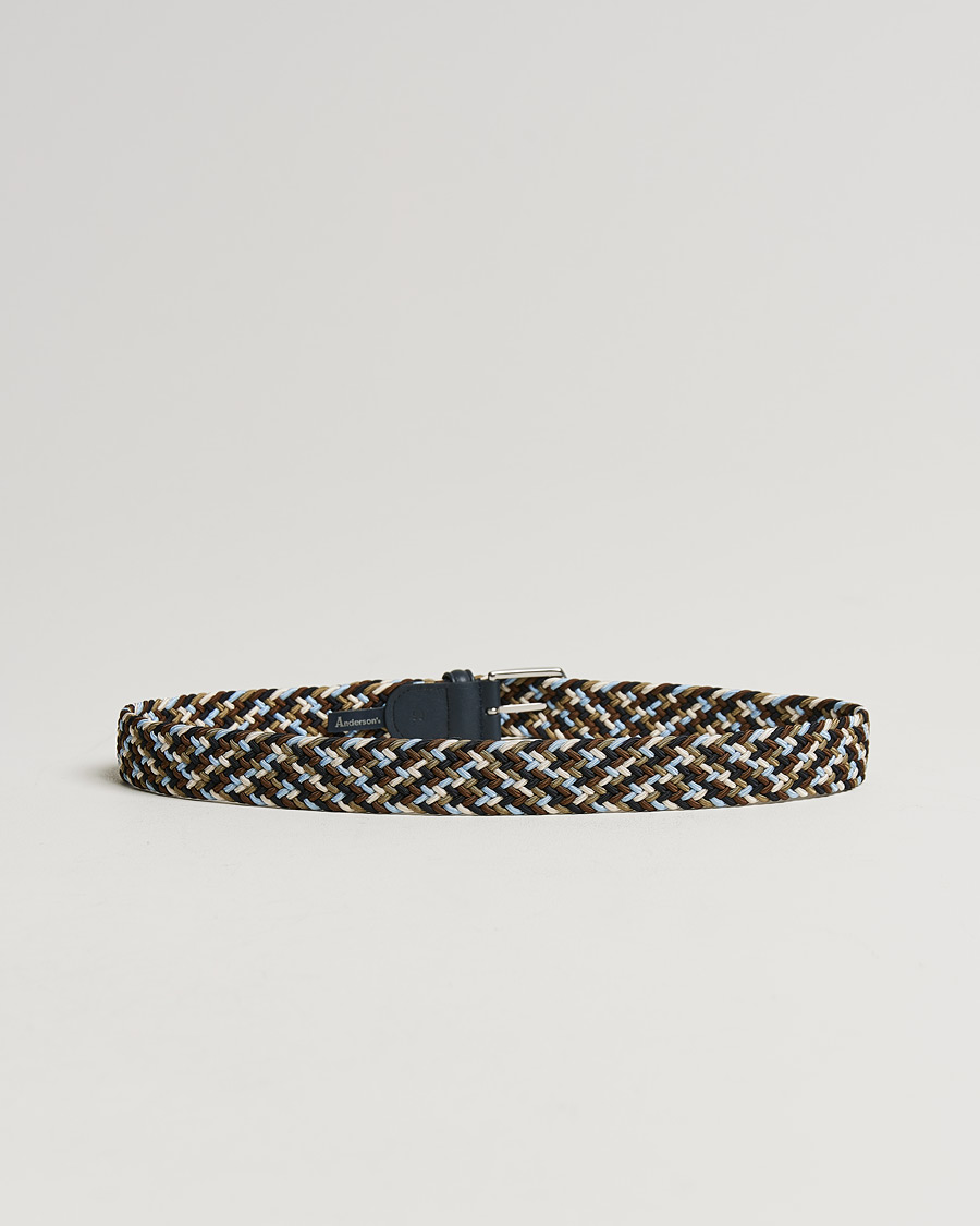 Herre | Bælter | Anderson's | Stretch Woven 3,5 cm Belt Navy/Green/Brown