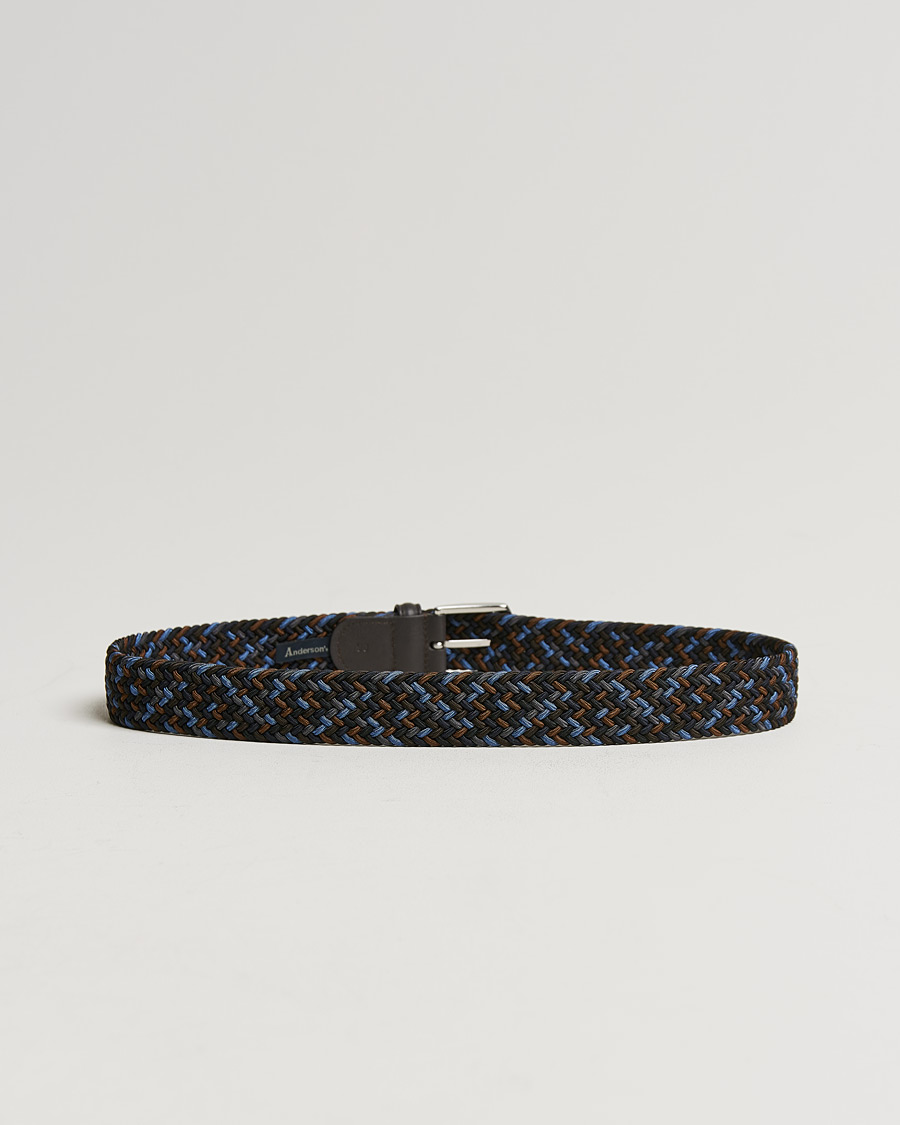 Herre | Bælter | Anderson's | Stretch Woven 3,5 cm Belt Navy/Brown