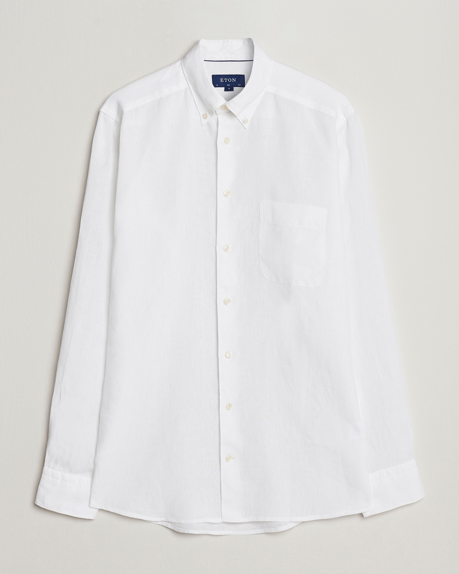 Herre | Skjorter | Eton | Slim Fit Linen Button Down Shirt White