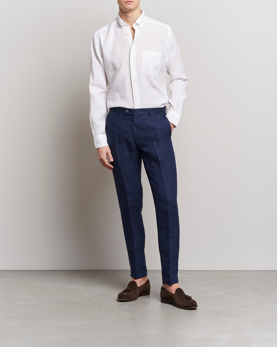 Herre | Skjorter | Eton | Slim Fit Linen Button Down Shirt White