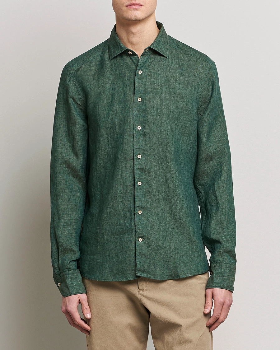 Herre | Skjorter | Stenströms | Slimline Cut Away Linen Shirt Dark Green