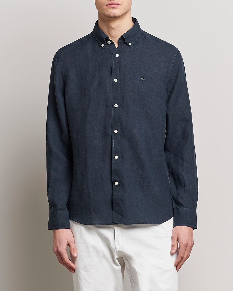 Herre | Preppy Authentic | Morris | Douglas Linen Button Down Shirt Navy