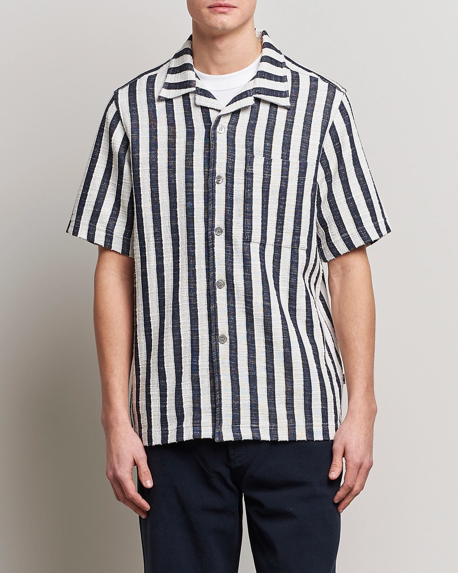 Herre |  | NN07 | Julio Striped Short Sleeve Shirt Navy/White