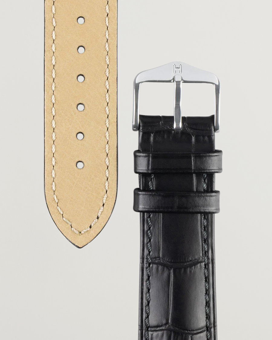 Herre | Urremme | HIRSCH | Duke Embossed Leather Watch Strap Black