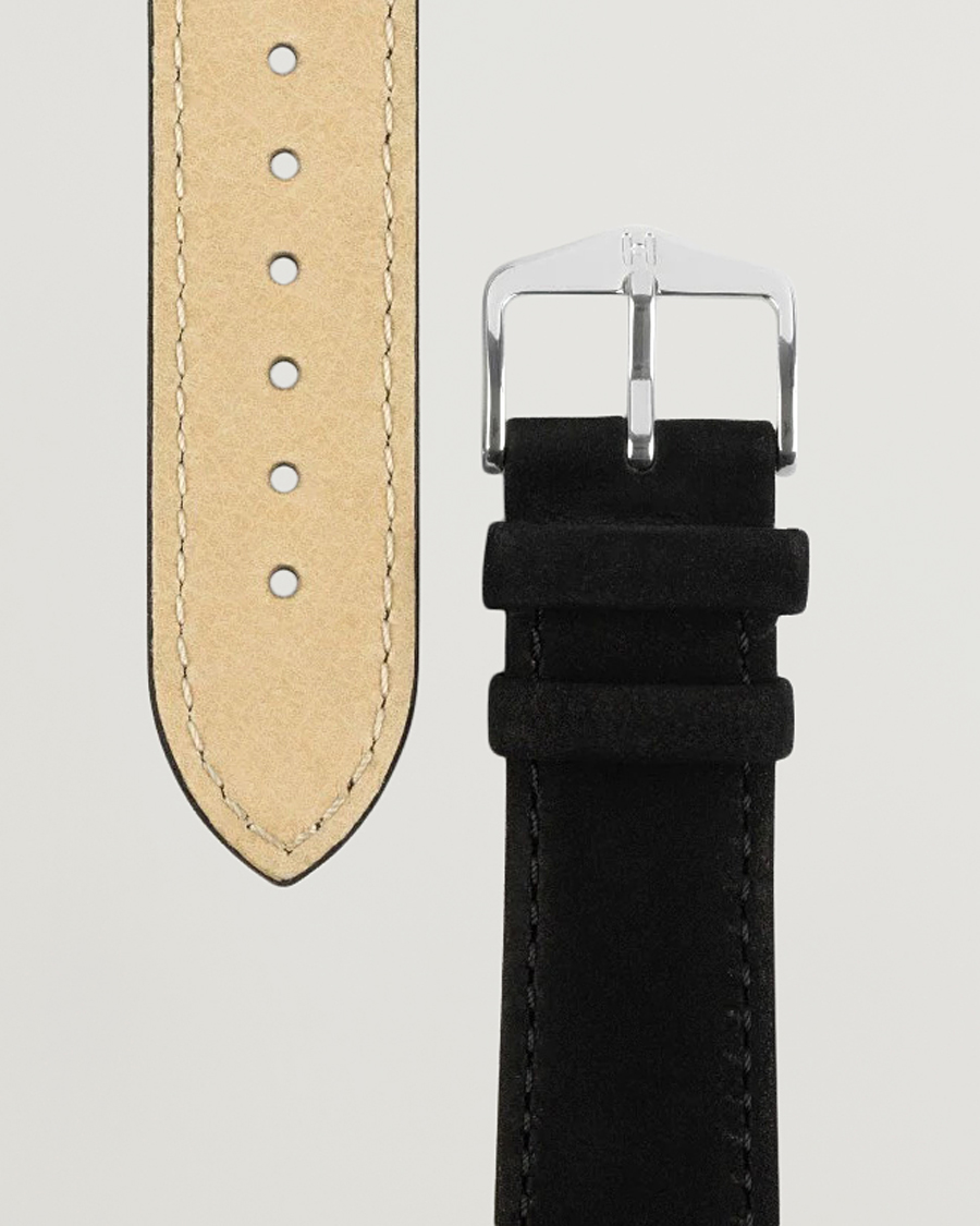 Herre | Urremme | HIRSCH | Osiris Calf Leather Nubuck Effect Watch Strap Black