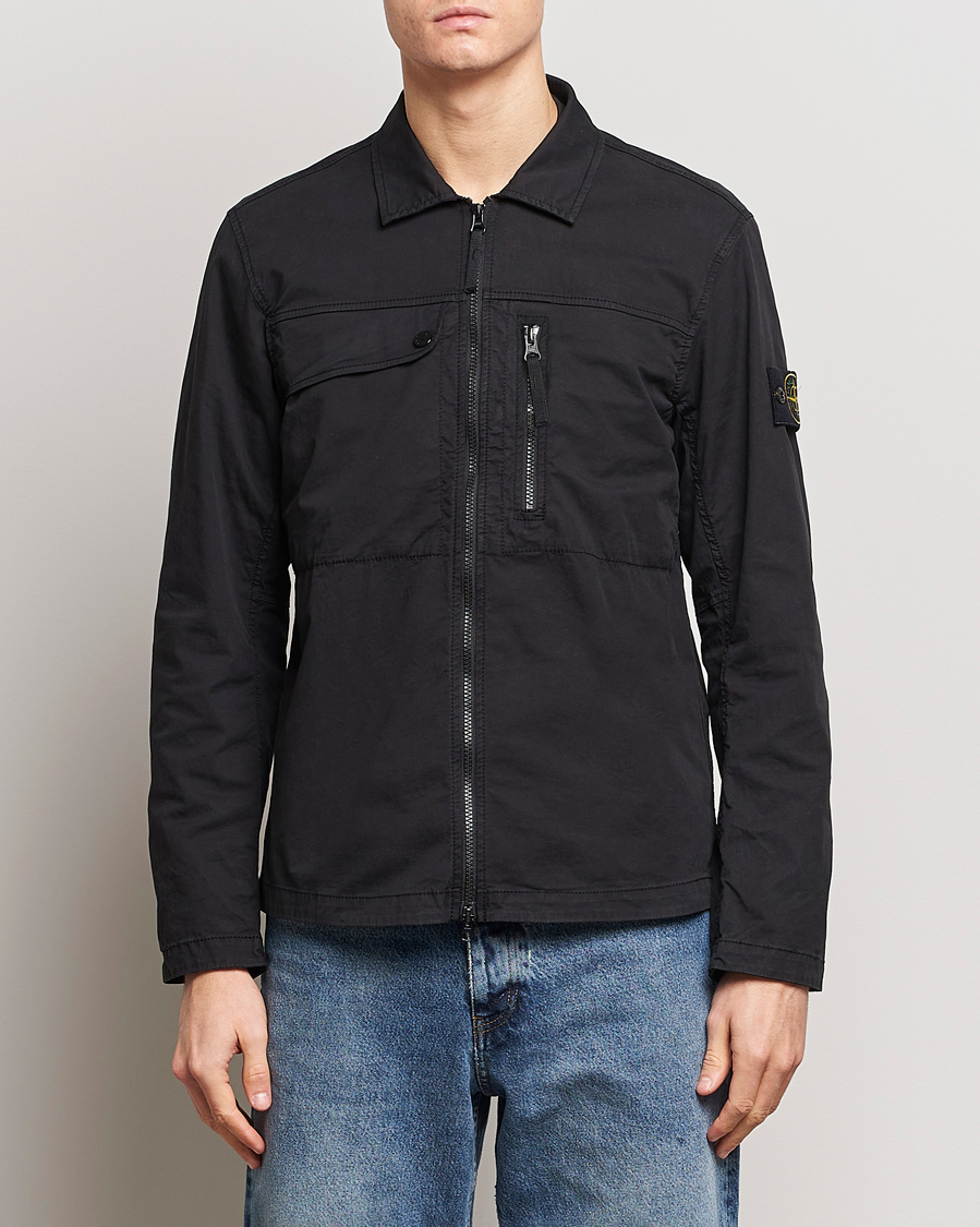Herre | Shirt Jackets | Stone Island | Cotton Twill Stretch Zip Overshirt Black