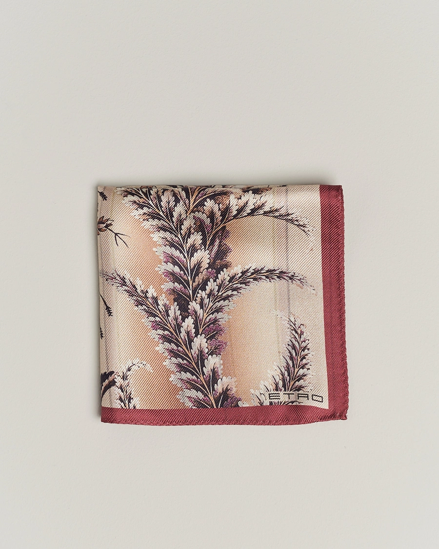 Herre | Lommeklude | Etro | Printed Silk Pocket Square Beige/Burgundy