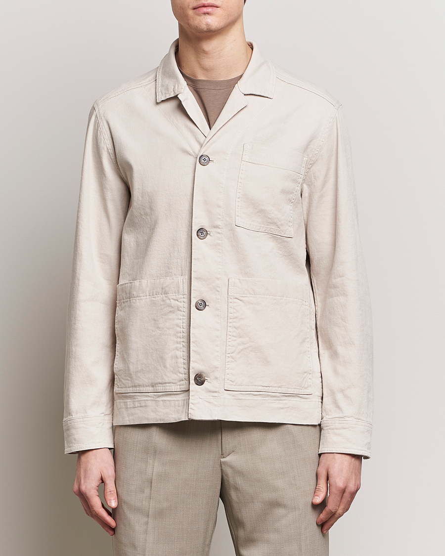 Herre | Shirt Jackets | J.Lindeberg | Errol Linen/Cotton Workwear Overshirt Moonbeam