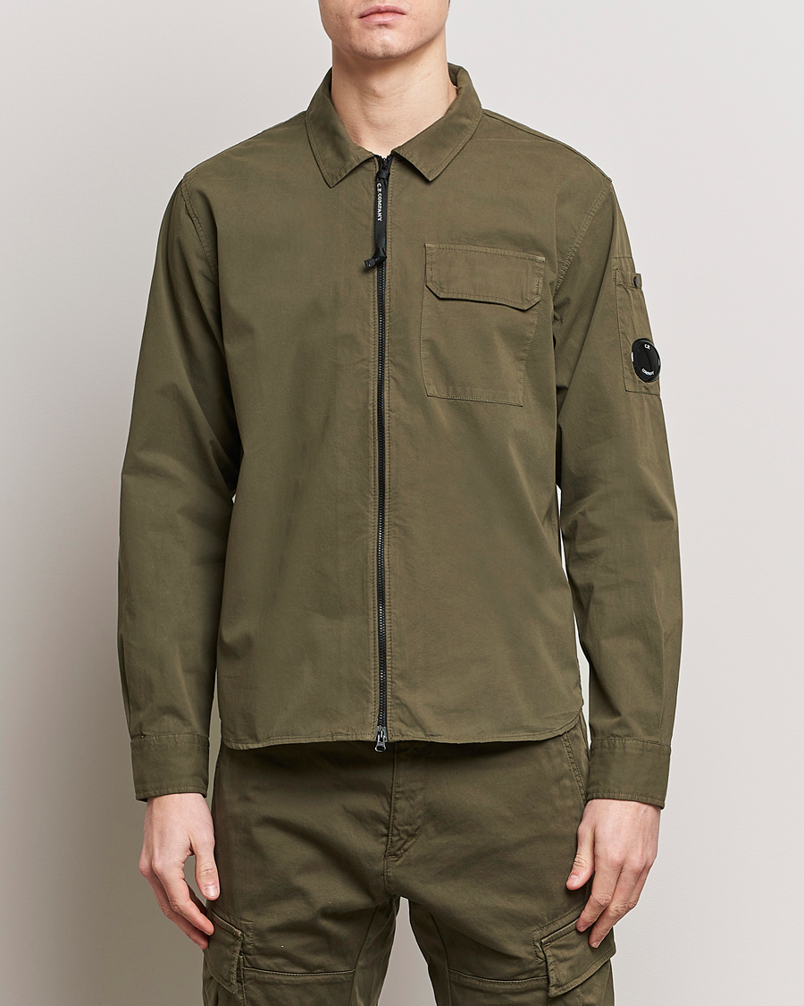 Herre | Overshirts | C.P. Company | Garment Dyed Gabardine Zip Shirt Jacket Army