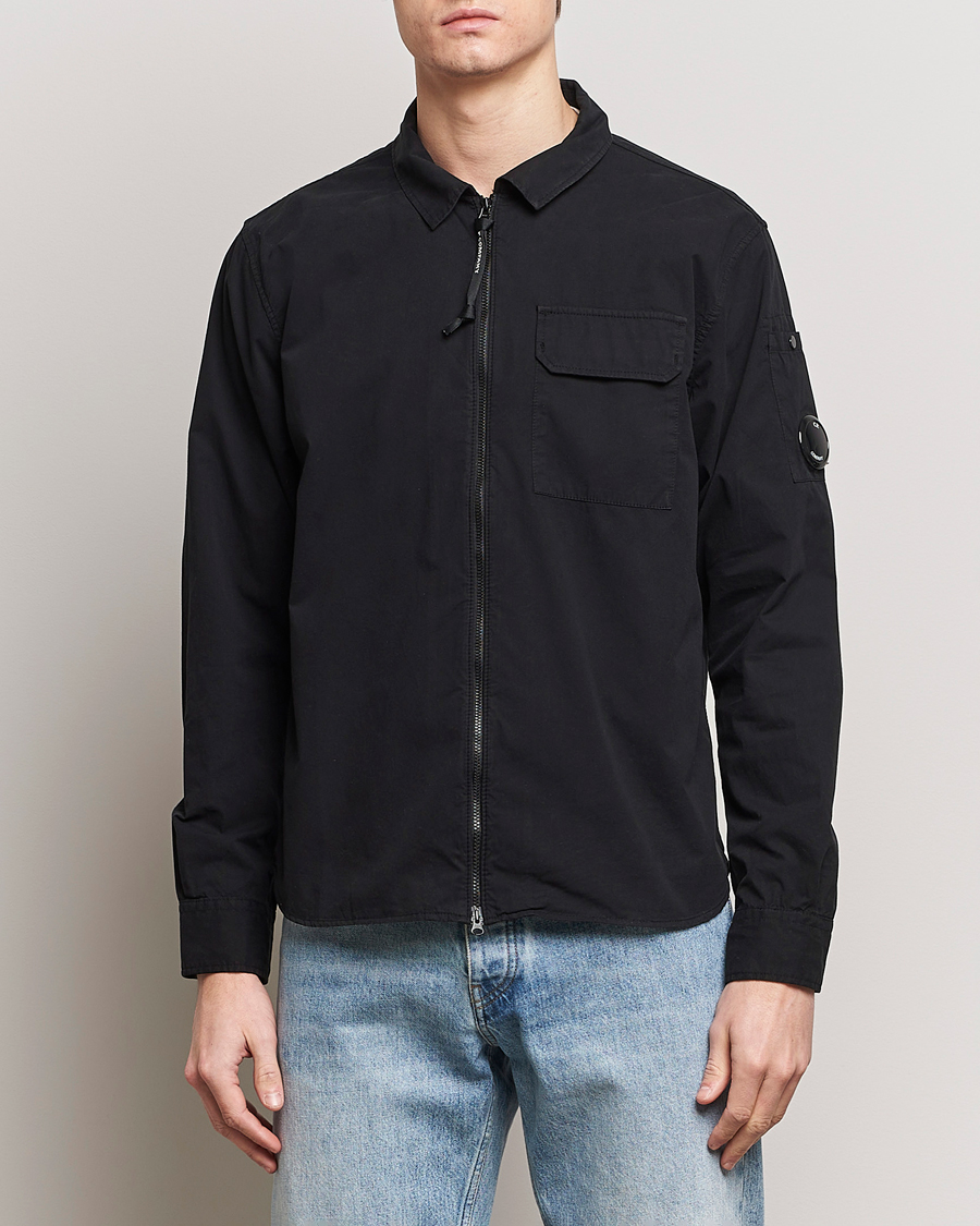Herre | Shirt Jackets | C.P. Company | Garment Dyed Gabardine Zip Shirt Jacket Black