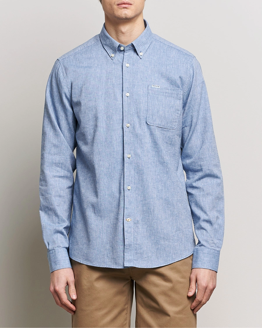 Herre | Tøj | Barbour Lifestyle | Nelson Linen/Cotton Button Down Shirt Blue