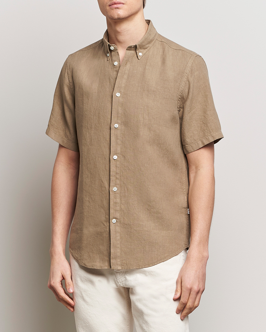 Herre | NN07 | NN07 | Arne Linen Short Sleeve Shirt Greige