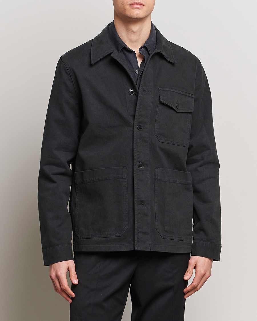 Herre | Nyheder | A Day's March | Patch Pocket Sturdy Twill Overshirt Off Black