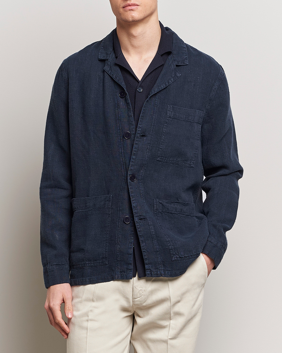 Herre | Forårsjakker | A Day\'s March | Bangher Linen Overshirt Navy