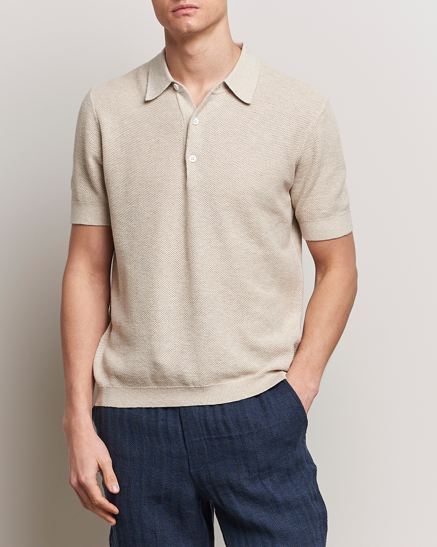 Herre | Polotrøjer | A Day's March | Rosehall Popcorn Stitch Polo Sand
