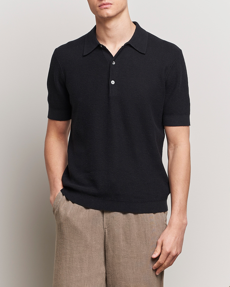 Herre | Nyheder | A Day's March | Rosehall Popcorn Stitch Polo Black