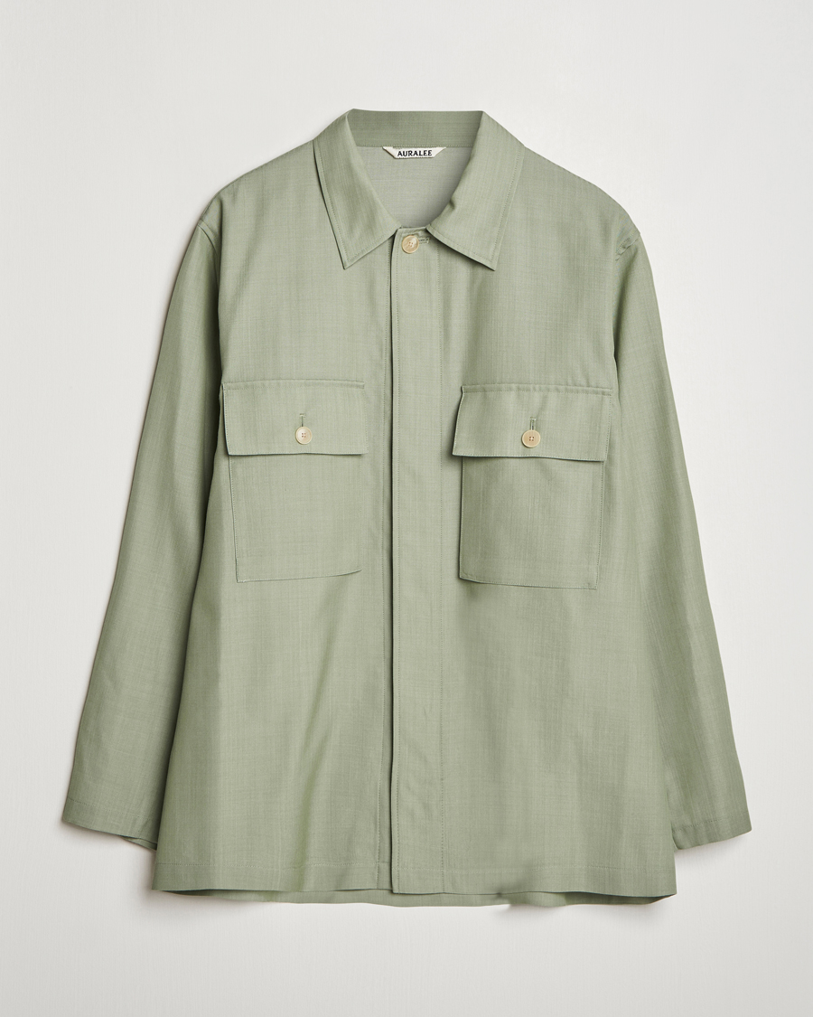 Herre | Skjorter | Auralee | Wool Herringbone Overshirt Olive