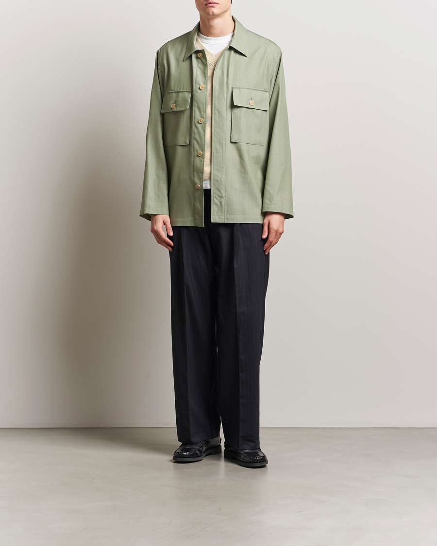 Herre | Skjorter | Auralee | Wool Herringbone Overshirt Olive