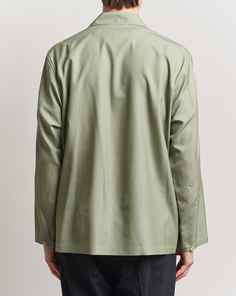 Herre | Skjorter | Auralee | Wool Herringbone Overshirt Olive