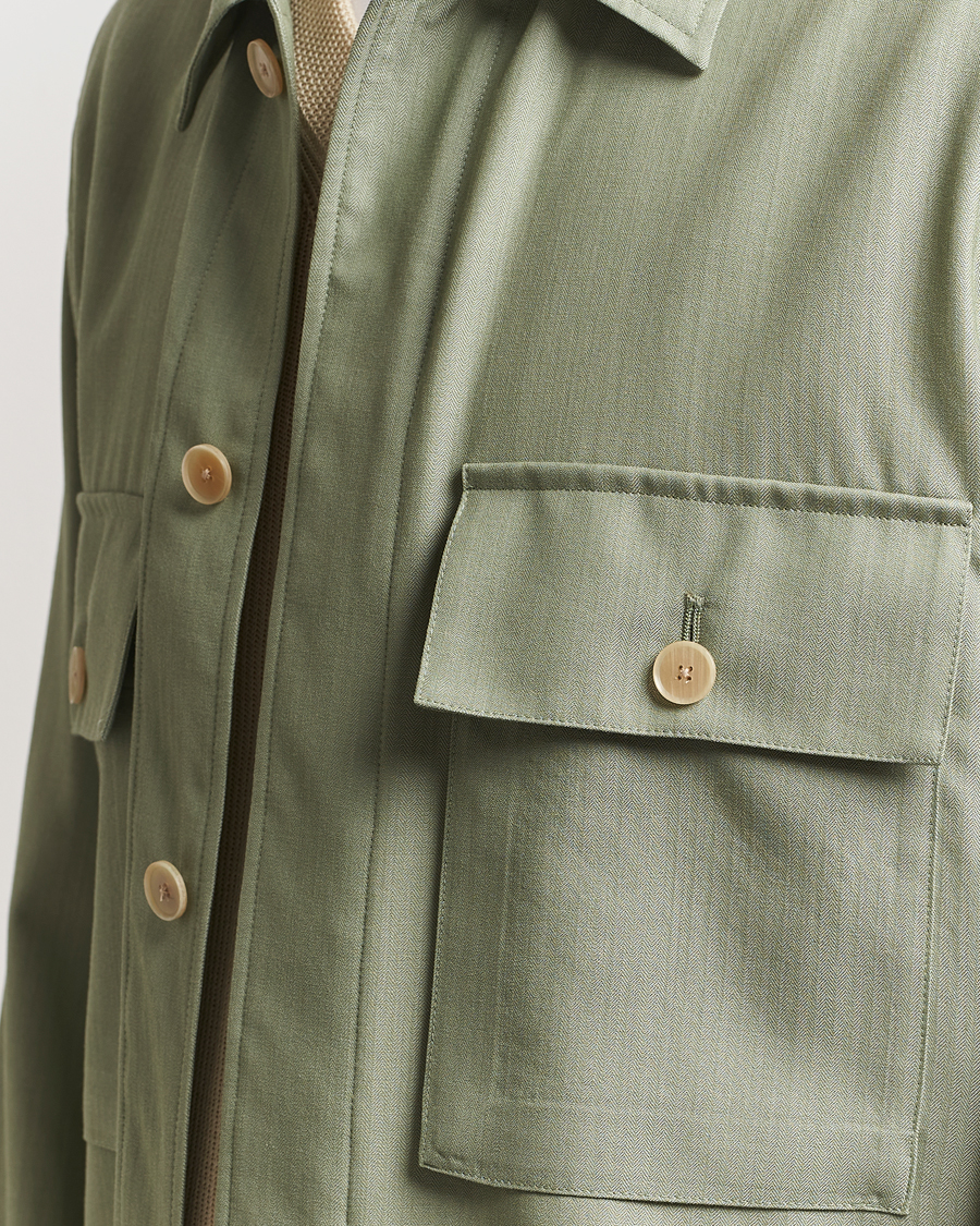 Herre | Skjorter | Auralee | Wool Herringbone Overshirt Olive