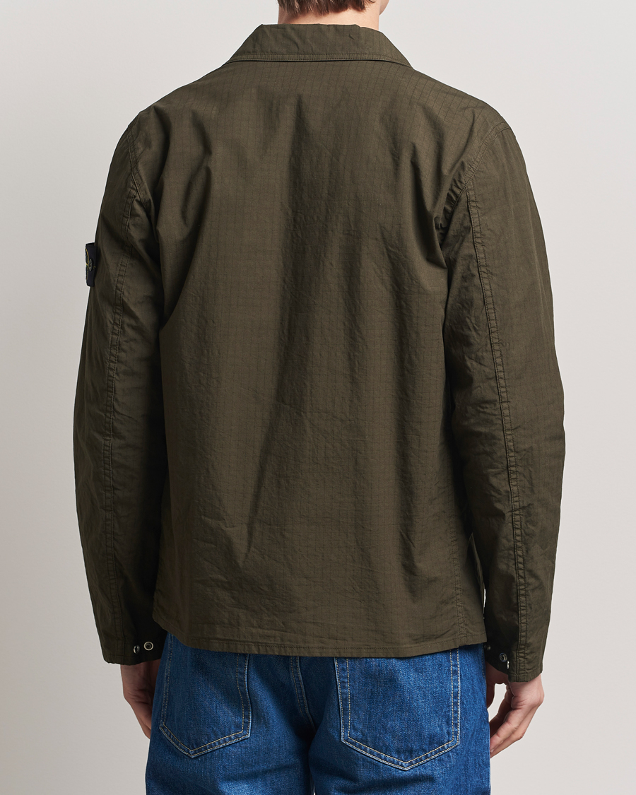 Herre | Skjorter | Stone Island | Stretch Ripstop Cotton Zip Overshirt Military Green