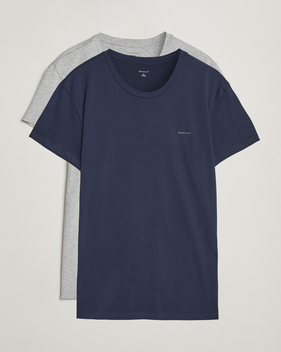 Herre | T-Shirts | Gant | 2-Pack Crew Neck T-Shirt Light Grey/Navy