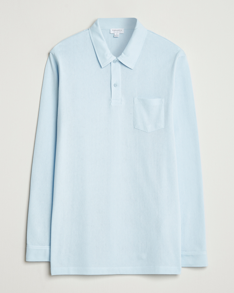 Herre | Polotrøjer | Sunspel | Long Sleeve Riviera Polo Shirt Frost Blue