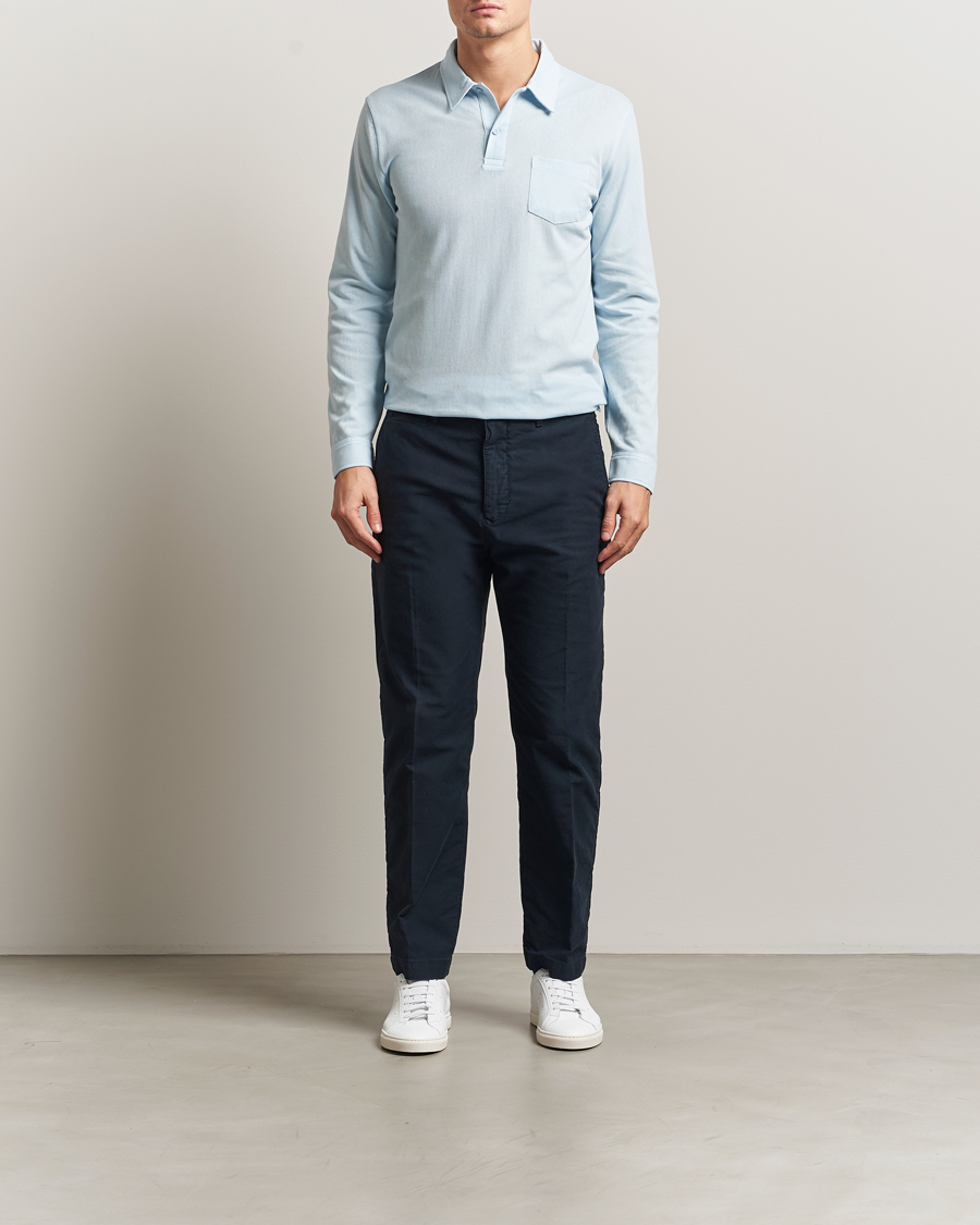 Herre | Polotrøjer | Sunspel | Long Sleeve Riviera Polo Shirt Frost Blue