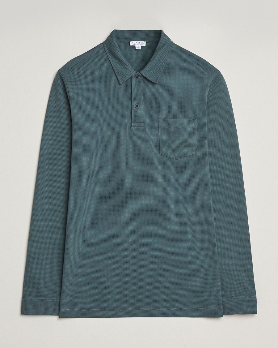 Herre | Polotrøjer | Sunspel | Long Sleeve Riviera Polo Shirt Dark Petrol